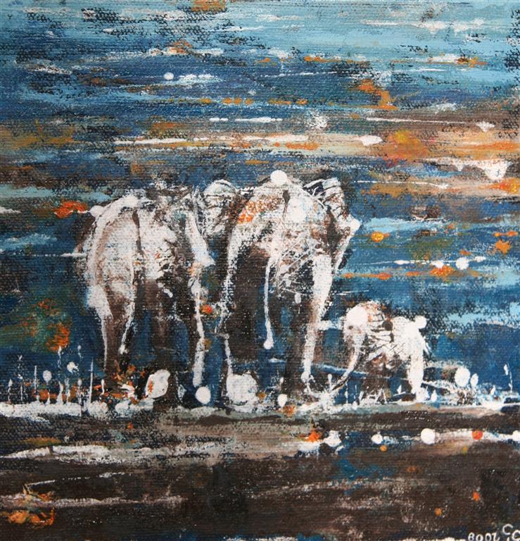 elephantsinthesunset20x20cm